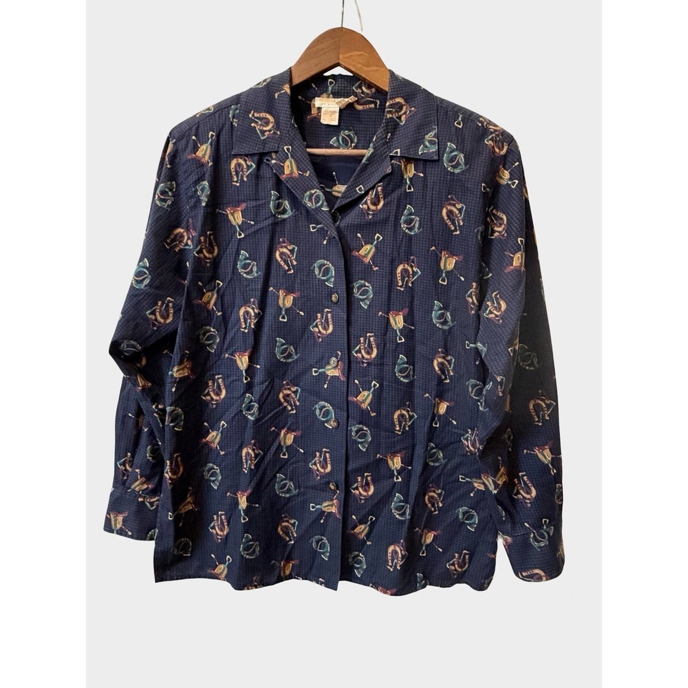 VTG Brooks Brothers Navy Equestrian Horse Bit Button Down Shirt Small Preppy - Picture 2 of 9